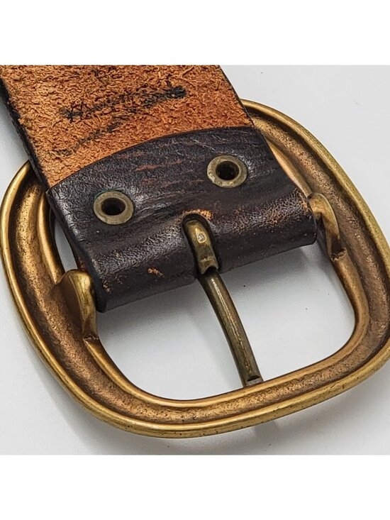 Vtg Y2k J.Crew Tooled Leather Belt With Brass Buckle Dark Brown  Unisex Size 38 main image 5